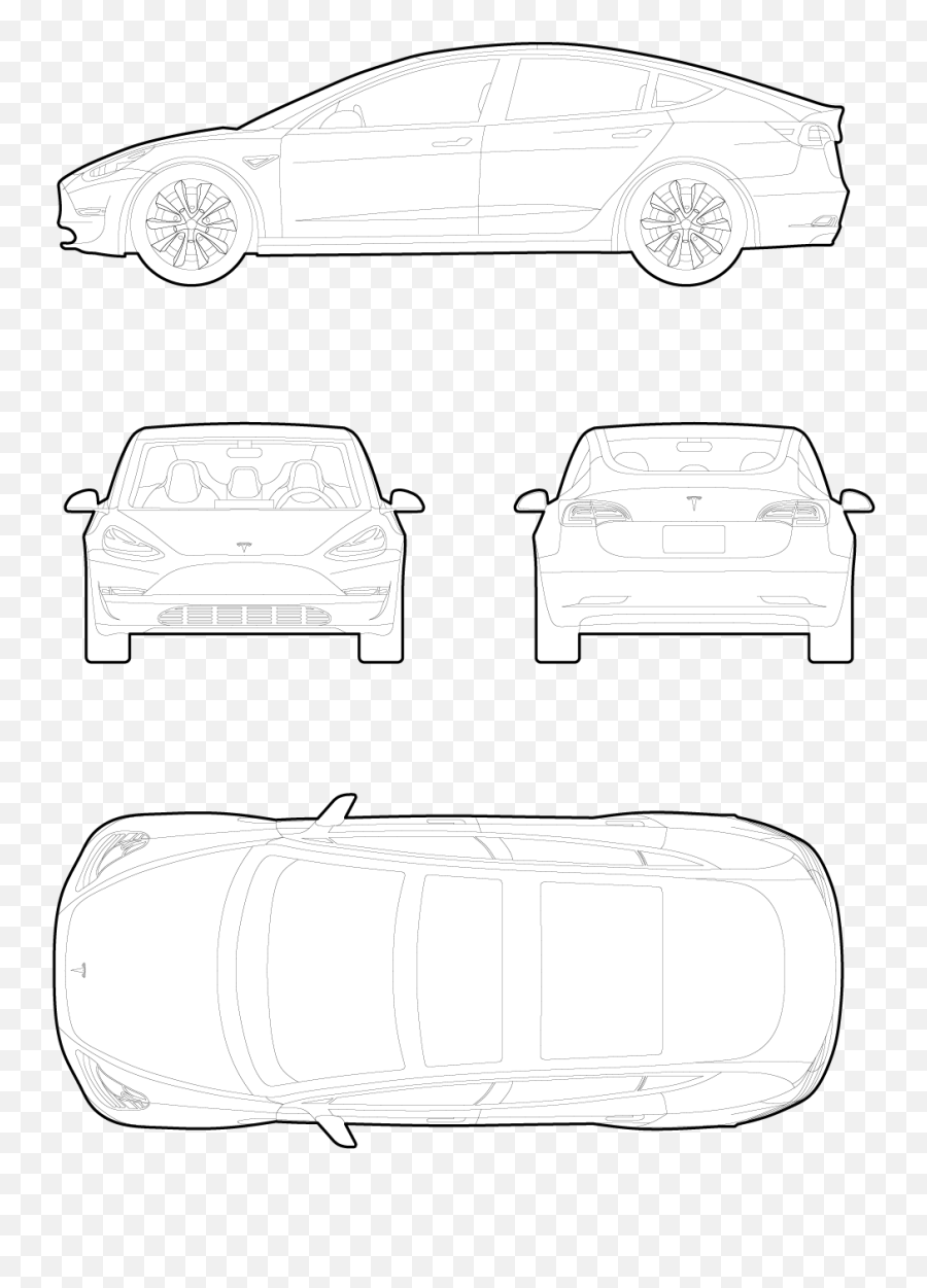 Drawing Of A Tesla Model 3 Cad Cars - Free Dwg U0026 Cad Block Emoji,Tesla Model 3 Png