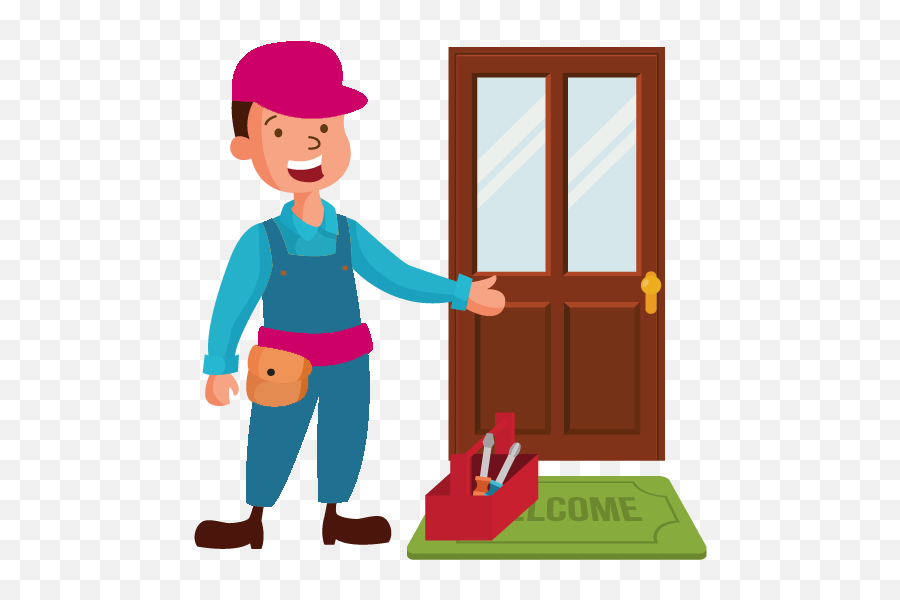 Commercial Doors - Door Installation Cartoon Clipart Full Door Installer Cartoon Emoji,Door Clipart