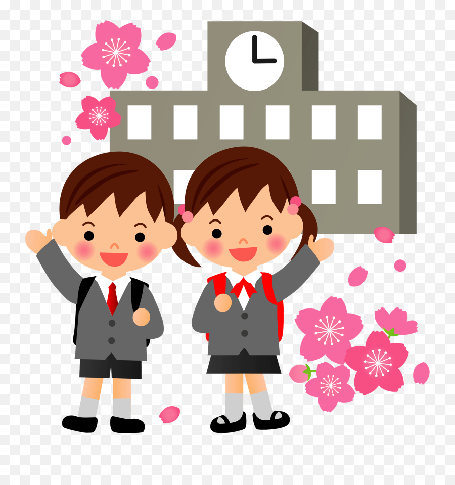 Schoolgirl And Schoolboy Are In Front Of School Building Emoji,School Building Clipart