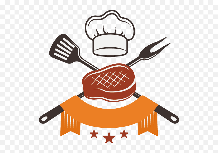 Barbecue Steak Food Clip Art - Vector Fork Chef Hat Shovel Food Chef Logo Png Emoji,Bbq Clipart