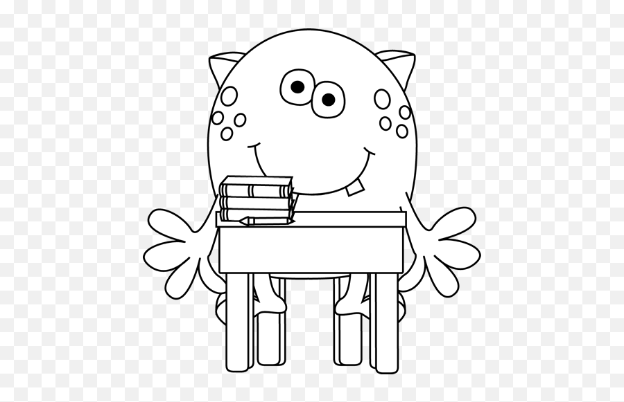 White Monster In School Clip Art - Animal School Clipart Black And White Emoji,School Clipart Black And White
