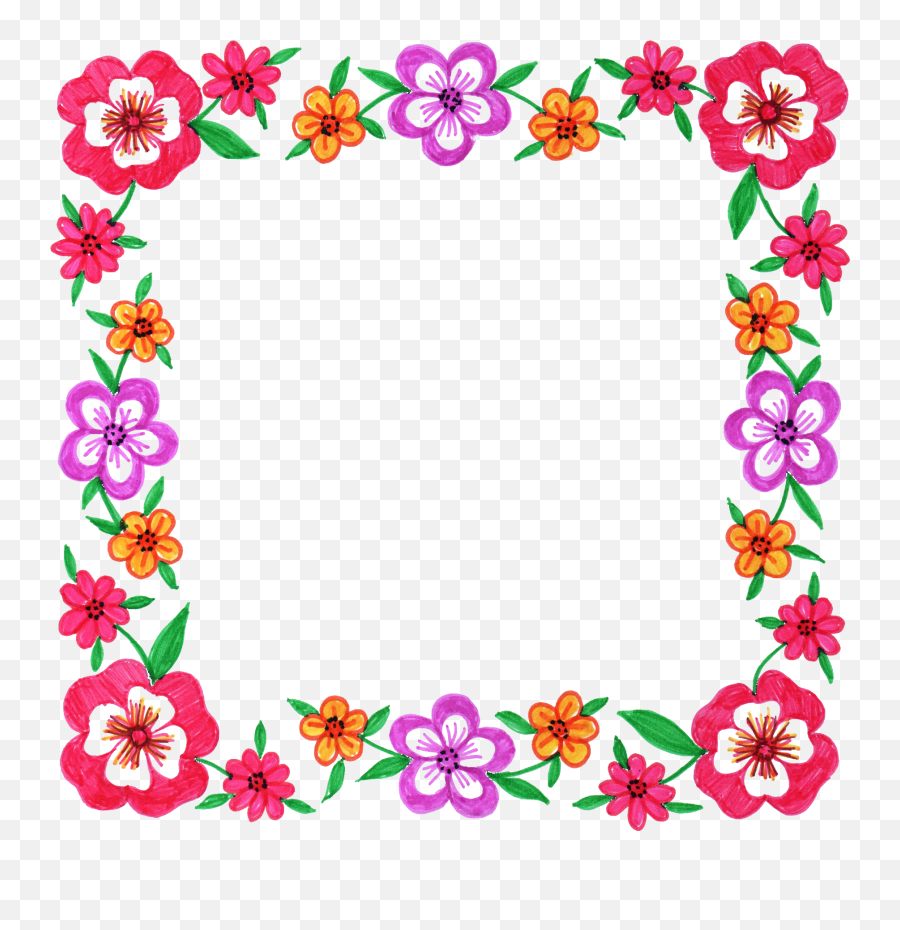 6 Flower Frame Colorful Square - Square Flowerframe Design Png Emoji,Floral Frame Clipart