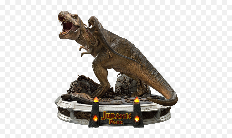 T - Rex Vs Velociraptors In The Rotunda Diorama By Prime 1 Studio Jurassic Park T Rex Statue Emoji,Dinosaur Transparent Background