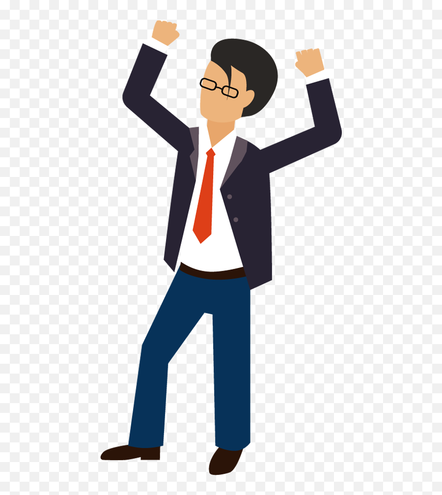 Excited Clipart Business - Man With Hands Up Transparent Cartoon Person Hands Up Emoji,Man Transparent Background