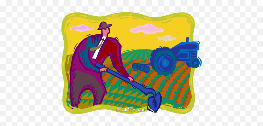Farmer Working In A Field Tractor Royalty Free Vector Clip - Drawing Emoji,Farming Clipart