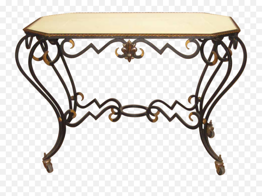French Art Deco Mirrored Wrought Iron Table On Casters Emoji,Cafe Table Png