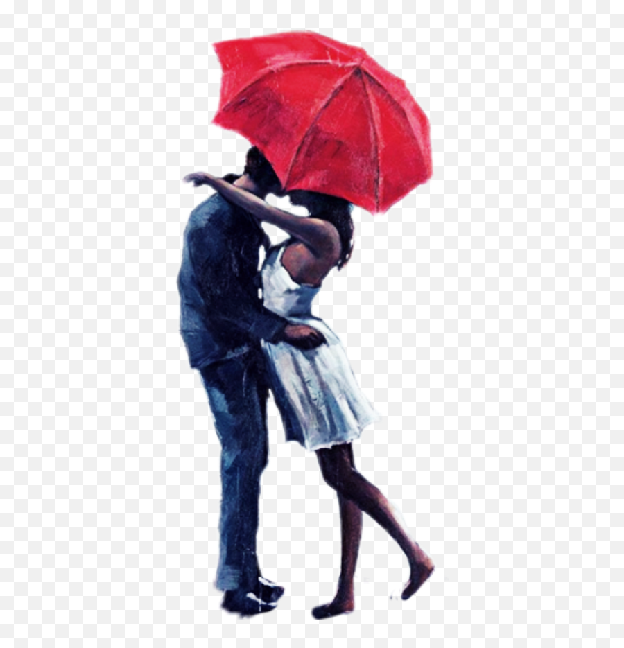Couple Kissing - Romantic Painting Png Download Original Kiss In The Rain Under Umbrella Emoji,Painting Png