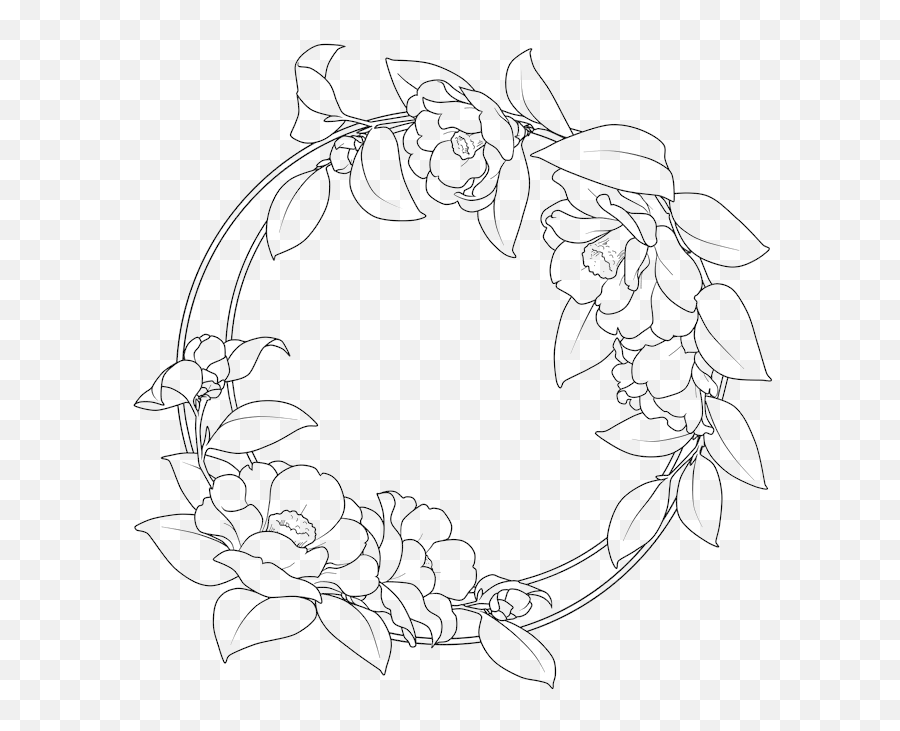 Download Flower Camellia Vector Artwork Border Round Clipart - Circle Flower Border Outline Emoji,Border Design Clipart