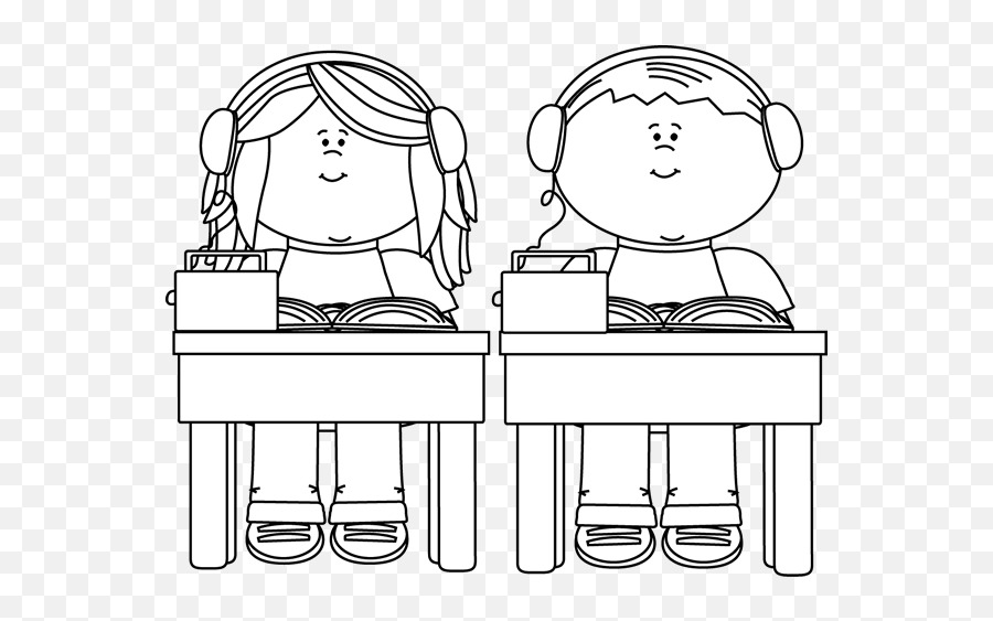 Kids Listening To Books Clip Art Image - Children Learning Clipart Black And White Emoji,Listen Clipart