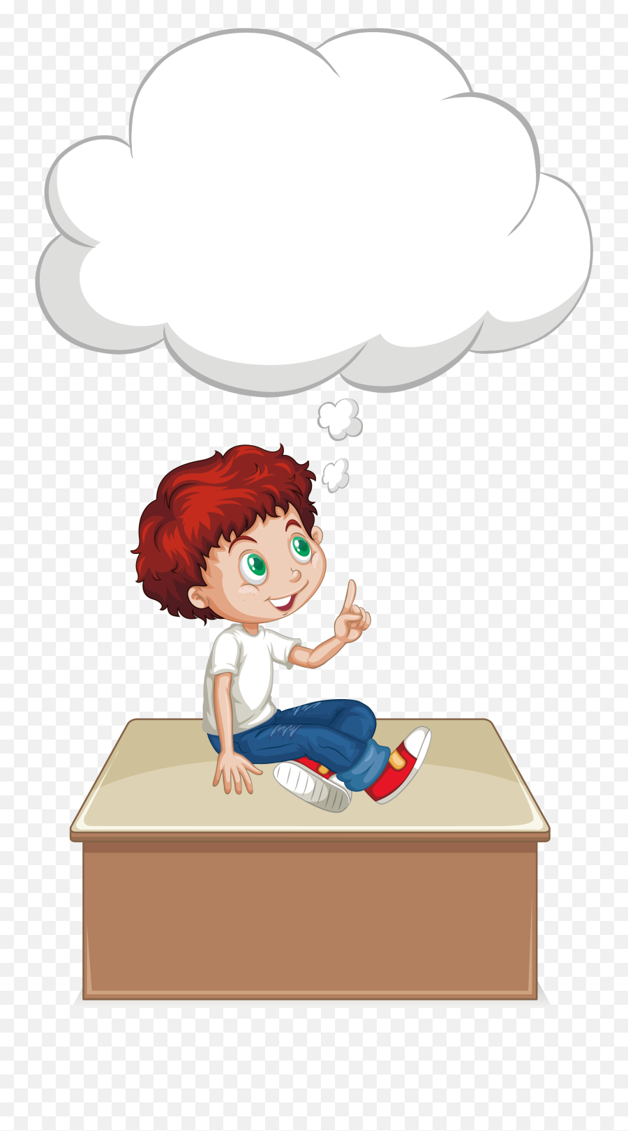 Boy Euclidean Vector Thought - Boy Sitting On The Table Clipart Emoji,Thinking Png