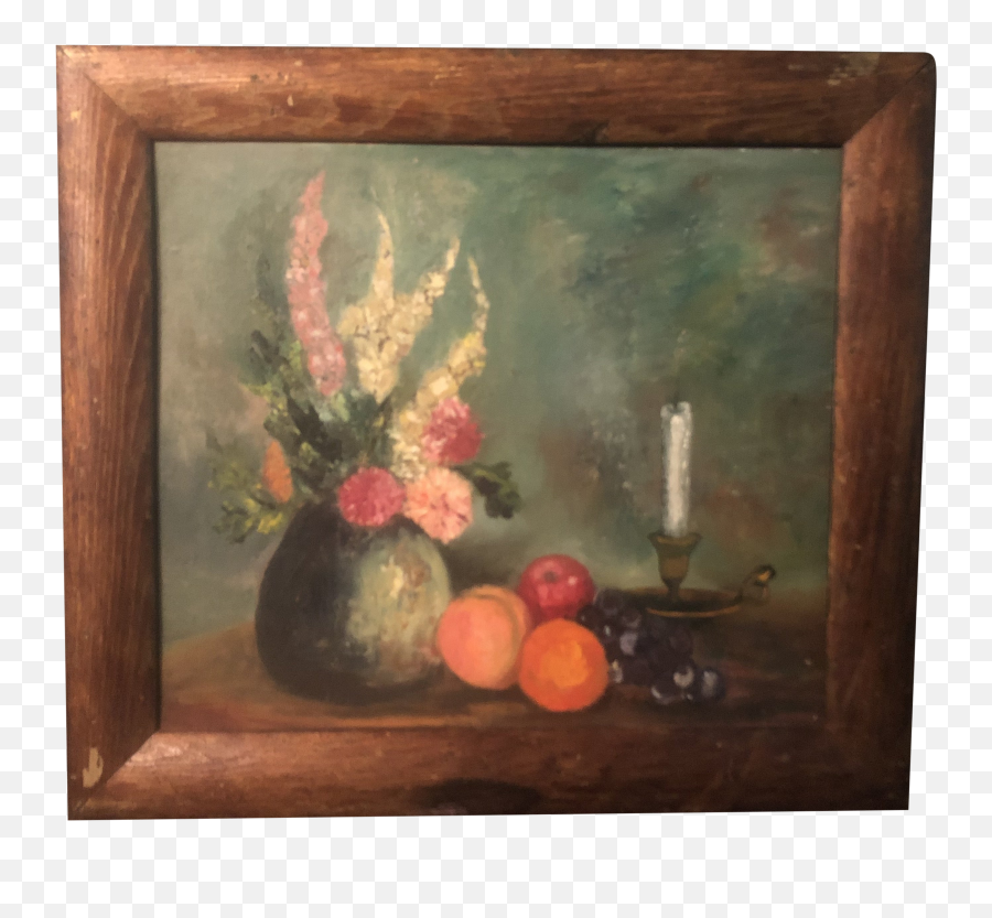 1950s Still Life Painting In Rustic Frame Emoji,Rustic Wood Frame Png