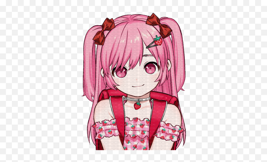 Anime Girl Elizamio Strawberry Pink Red Fruit Emoji,Anime Girls Transparent