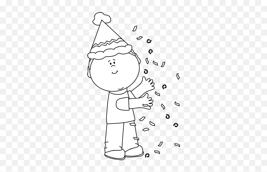 Black And White Kid With Birthday Confetti Clip Art - Black Confetti Clip Art Black And White Emoji,Confetti Clipart