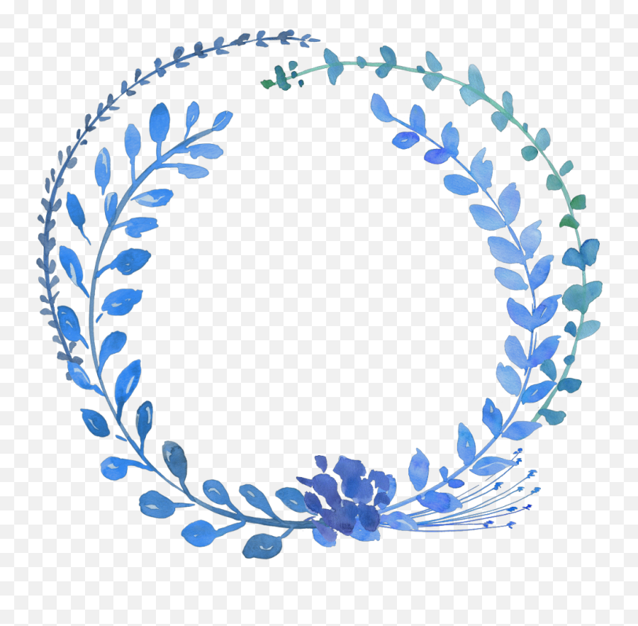Flower Flowers Draw Drawing Blue Frame Circle Full Size - Blue Watercolour Floral Wreath Emoji,Flower Circle Png