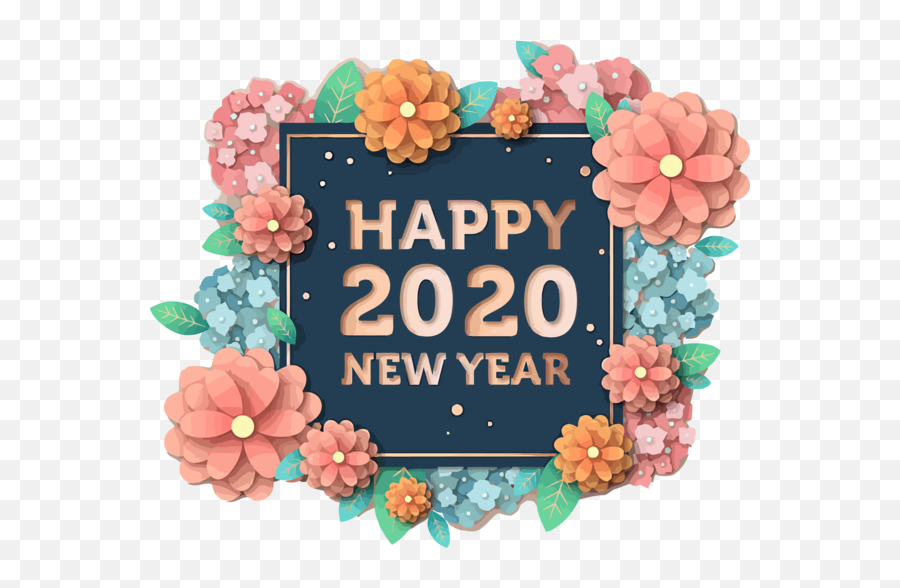 Download New Year Flower Floral Design Plant For Happy 2020 Emoji,Floral Background Png