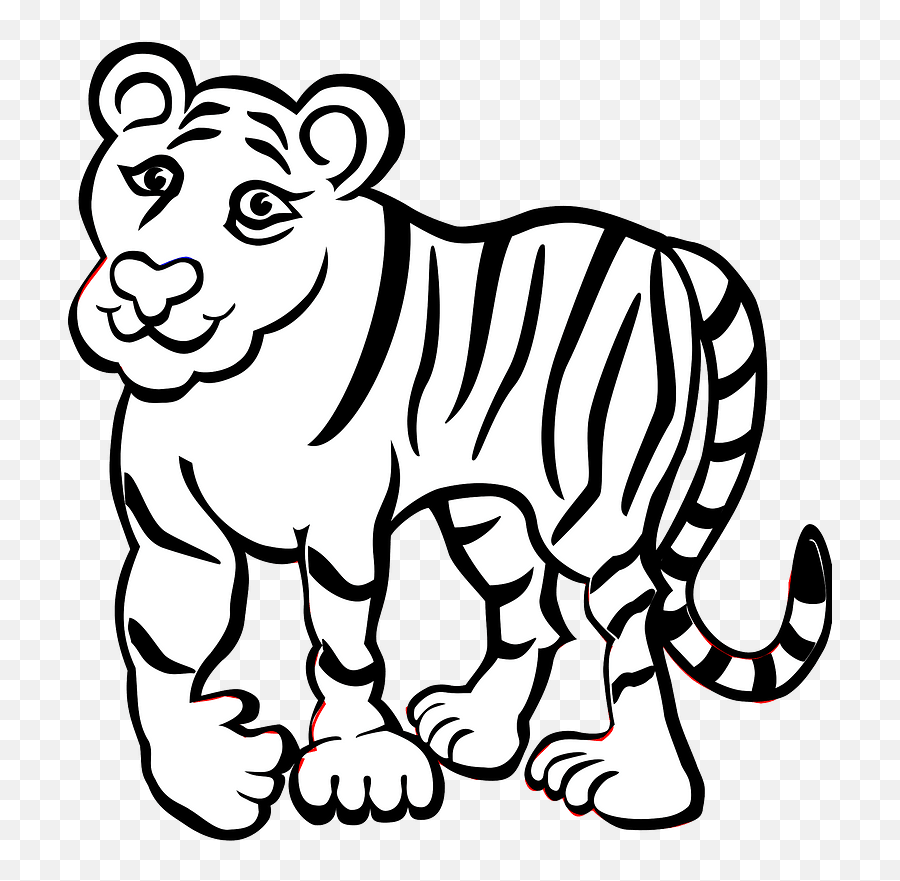Tiger - Gambar Hewan Kartun Hitam Putih Emoji,Tiger Clipart Black And White