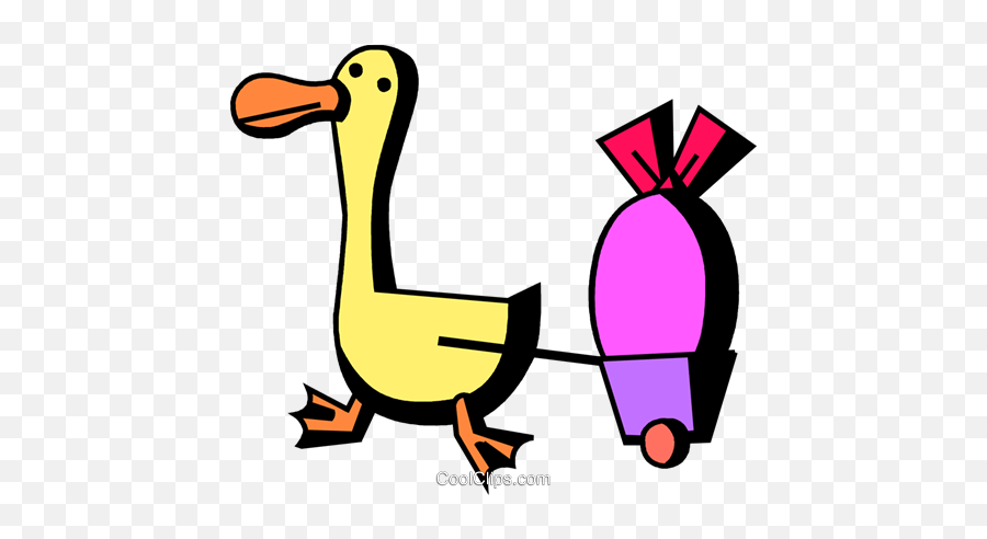 Duck Pulling An Easter Egg In A Wagon Royalty Free Vector - Animal Figure Emoji,Wagons Clipart