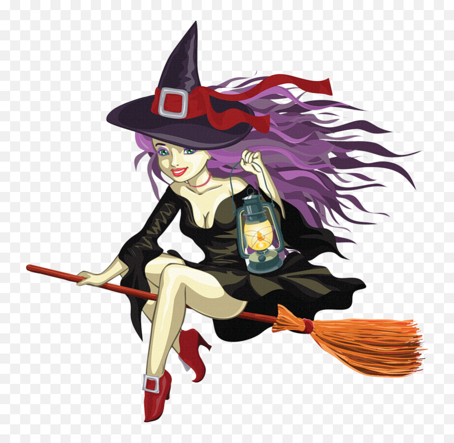 Download Hd Witch Clipart Halloween Cartoons Witch Broom - Cute Witch On A Broom Emoji,Witch Clipart