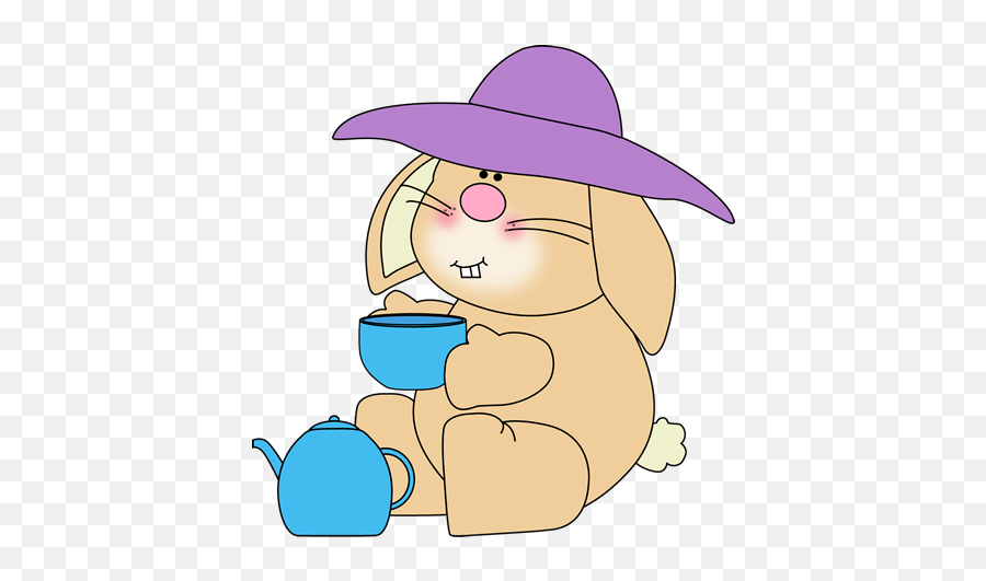 Bunny Having Tea Clip Art - Bunny Having Tea Image Rabbit Wear Hat Clipart Emoji,Tea Clipart