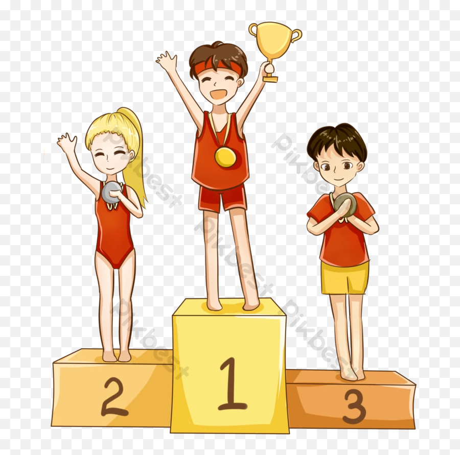 Podium Holding A Trophy Competition Athlete Illustration Png Emoji,Athlete Clipart