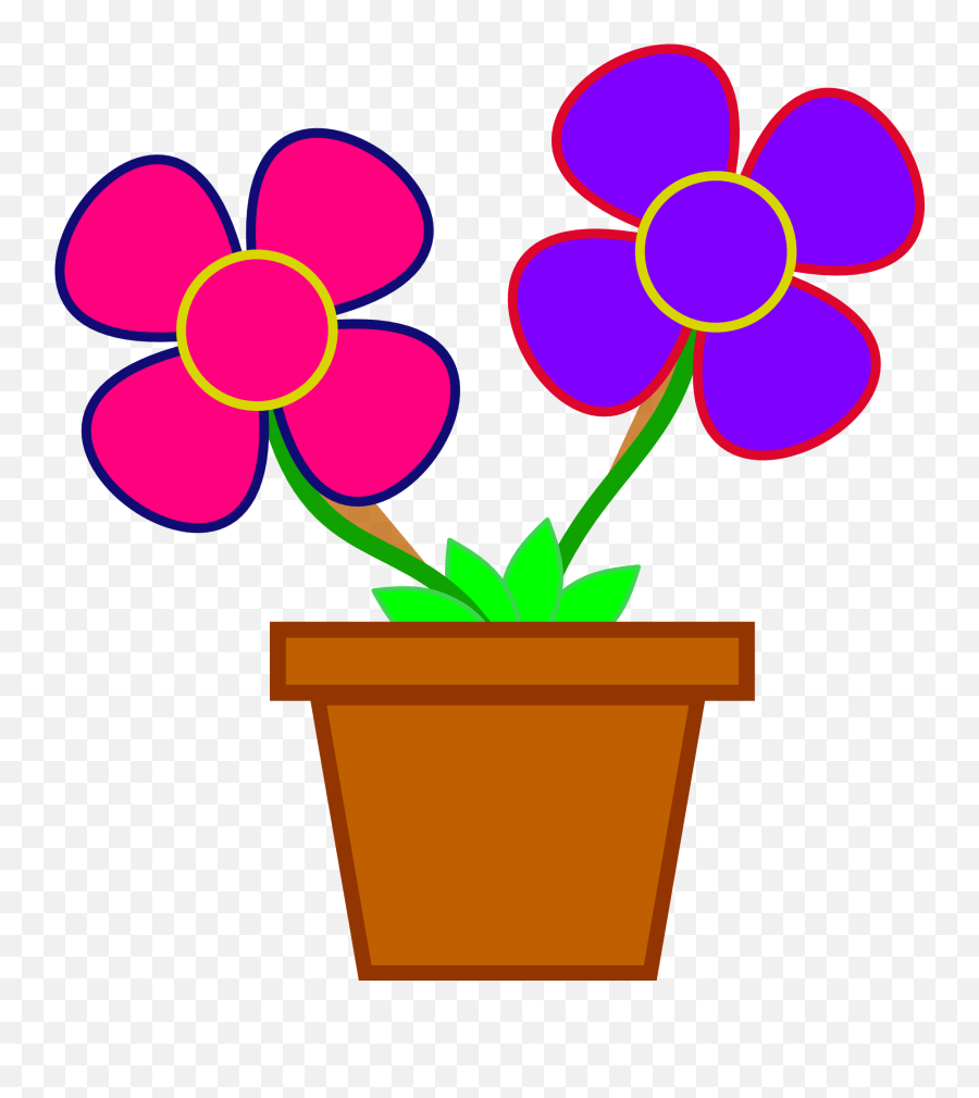 Flower Pot With Bright Flowers Free Image - Clipart Flower Pot Cartoon Emoji,Flower Pot Clipart
