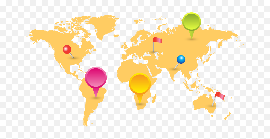 World Map With Mark Pins - Vector And Transparent Png The World Map For Office With Clock Emoji,World Map Png