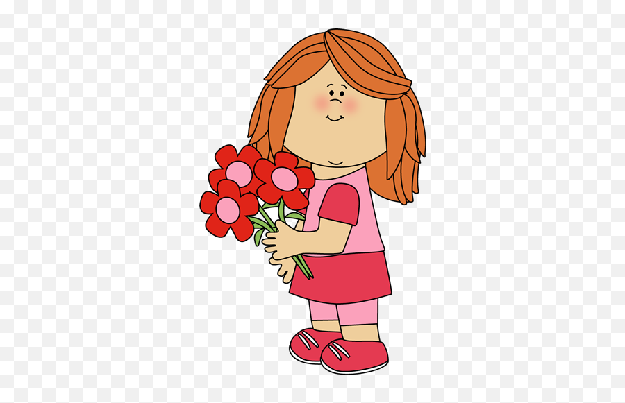 Girl Holding Valentineu0027s Day Flowers Clip Art - Girl Holding Child Holding A Flower Clipart Emoji,S'mores Clipart