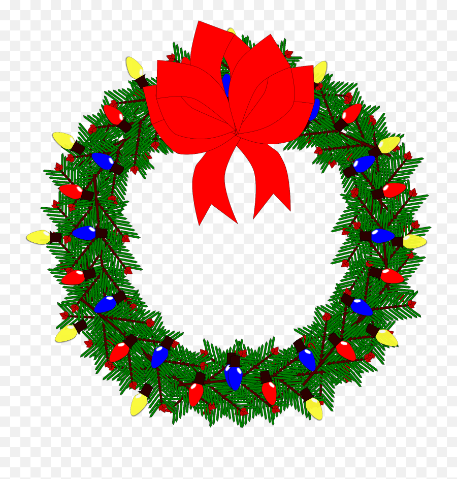 Christmas Wreath Clipart - Christmas Wreath With Lights Clip Art Emoji,Wreath Clipart