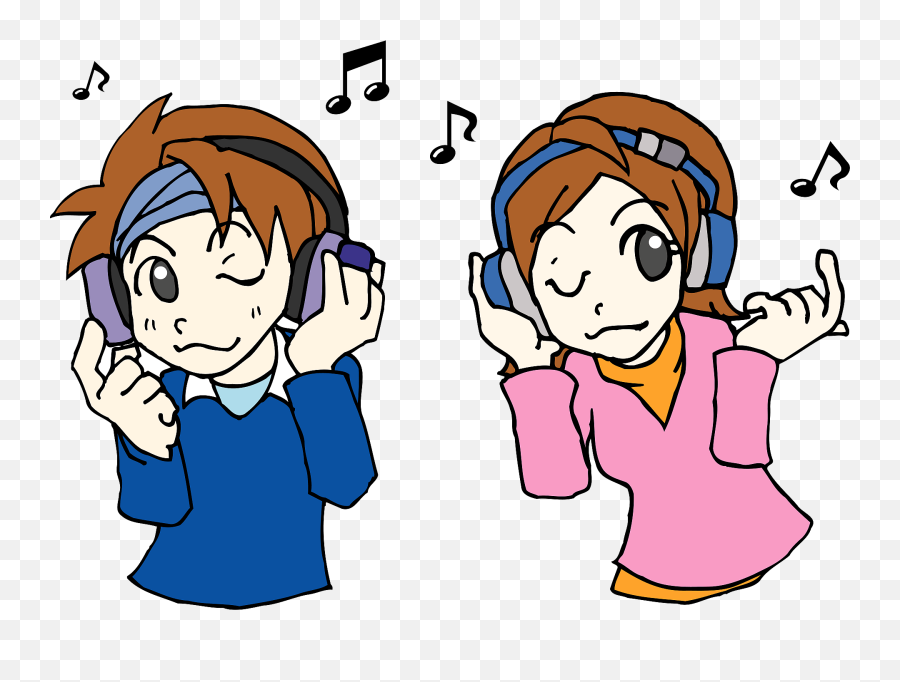 Couple Is Listening To Music With Headphones Clipart Free - Couple Listening Music Animation Emoji,Headphones Clipart