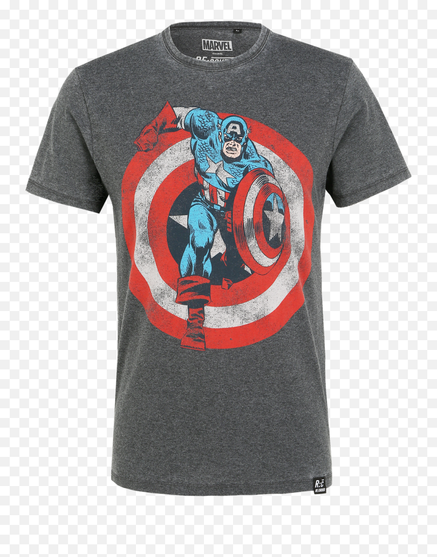 Recovered Clothing Marvel Captain America Shield Charcoal T - Shirt By Recovered Captain America Emoji,Captain America Shield Png