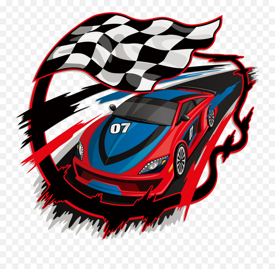 Auto Racing Racing Flags Royalty - Checkered Flag With Race Racing Car Png Emoji,Checkered Flag Png