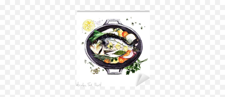 Cooking Pot Wall Mural Pixers - Food Fish Watercolor Clipart Emoji,Fish Food Clipart