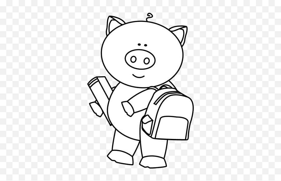 Clip Art Pig Roller Skates Transparent - Animals At School Clipart Black And White Emoji,School Clipart Black And White