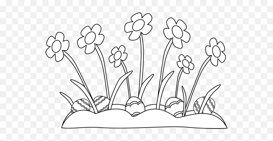 Black And White Easter Eggs Hidden In - Flower And Grass Clipart Black And White Emoji,Easter Clipart Black And White