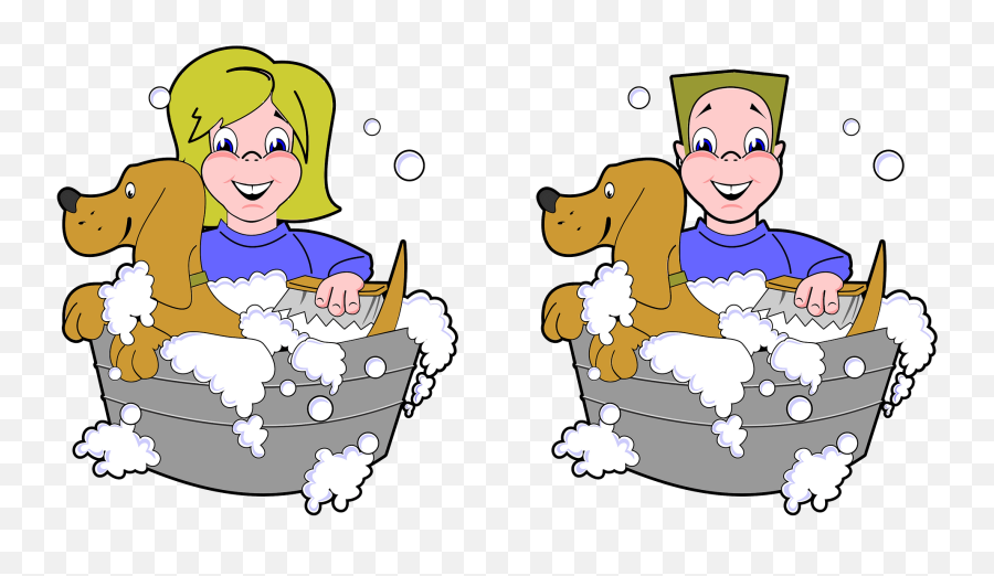 Girl And Boy Washing Dogs Clipart - Dog Emoji,Dogs Clipart