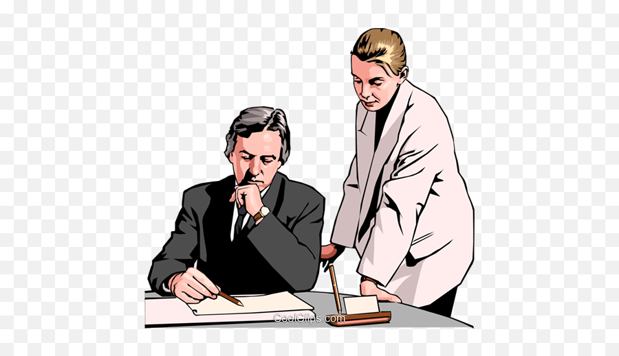 Business - Woman And Man At Desk Royalty Free Vector Clip Art Emoji,Corporate Clipart