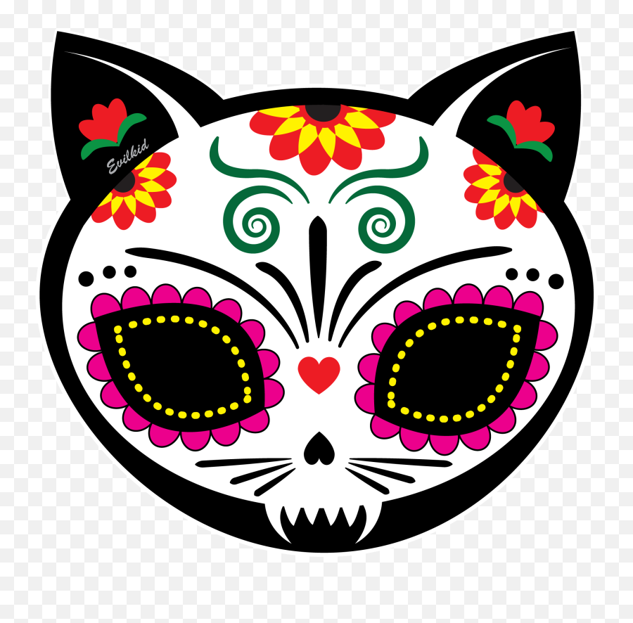 Picture - Day Of The Dead Cat Skull Emoji,Sugar Skull Clipart
