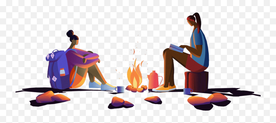 Download Two Girls Around A Campfire - Kneeling Emoji,Campfire Png