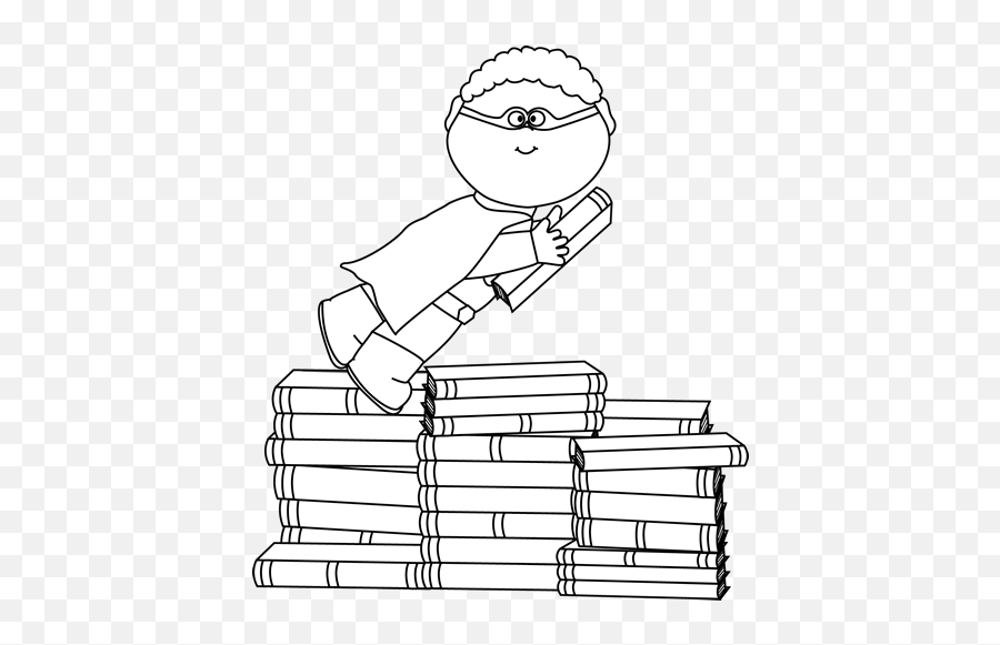 White Boy Superhero Flying Around Books - Book Clipart Black And White For Kids Emoji,Hero Clipart