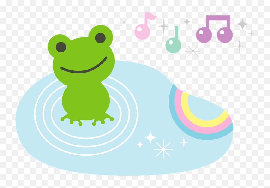 Frog Music Notes And Rainbow Reflected In The Puddle - Dot Emoji,Puddle Clipart