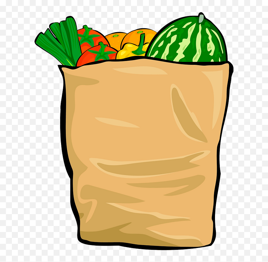 Bag With Fruits And Vegetables Clipart - Cartoon Grocery Bag Transparent Emoji,Fruits And Vegetables Clipart