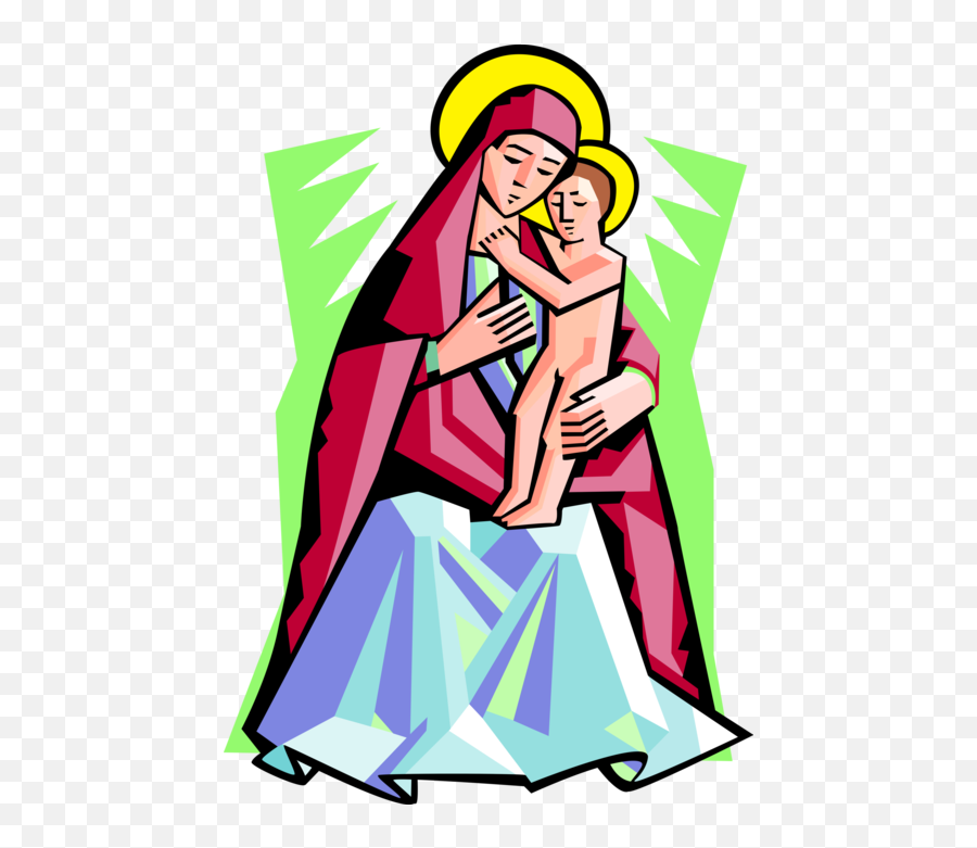 Vector Illustration Of Virgin Mary Mother Of God With - Interaction Emoji,Jesus Clipart