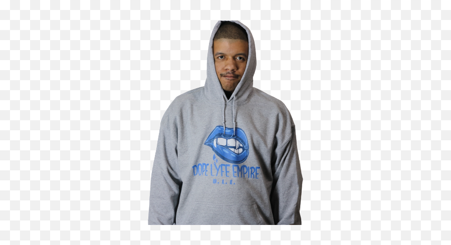 The Blue Vampire Mouth Logo Hoodie On A Gray Hoodie Emoji,Mouth Logo