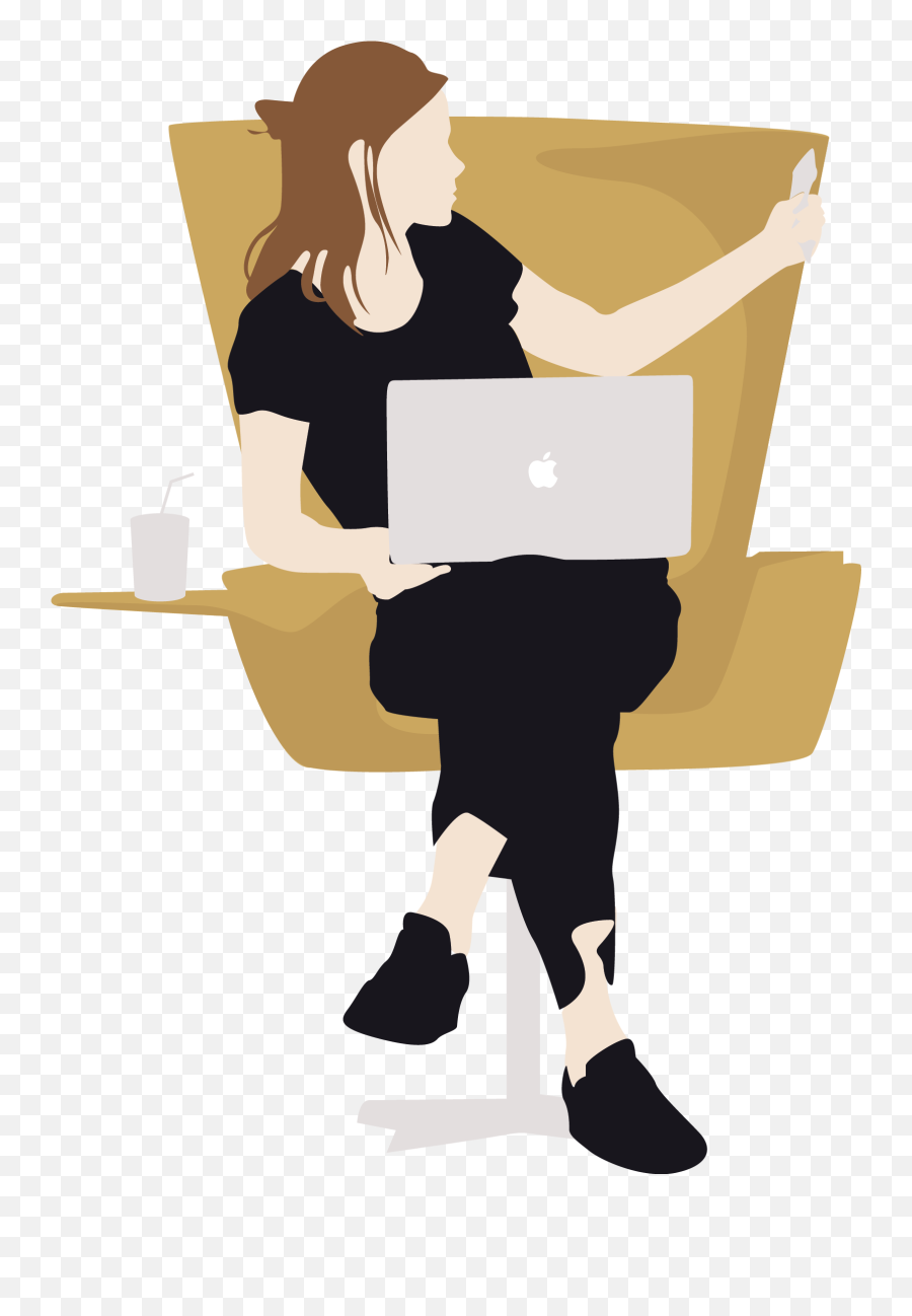 Vector Woman Sitting Using Macbook - Illustration People Vector Png Emoji,Illustrator Clipart