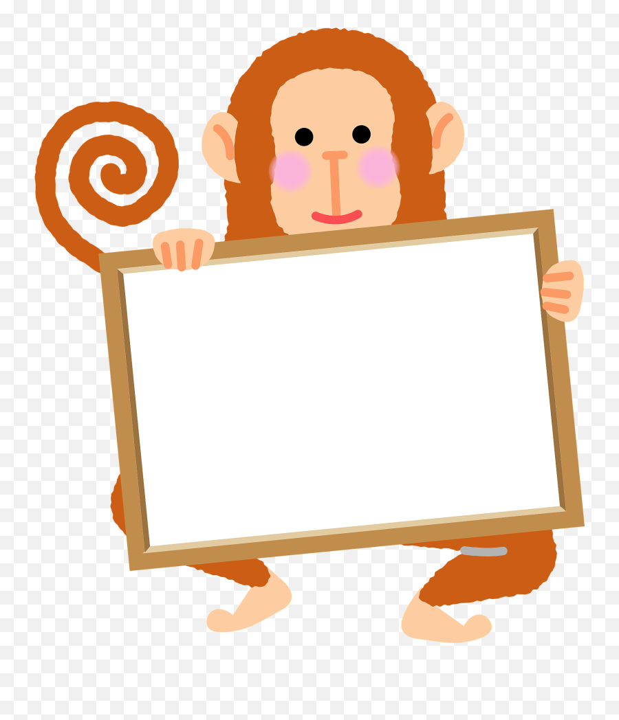 Monkey Holding A Blank Message Board Clipart Free Download Emoji,Hanging Monkey Clipart Black And White