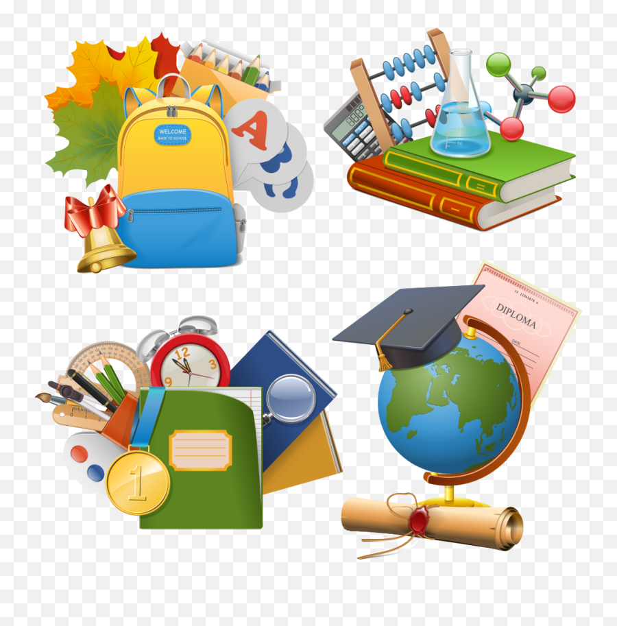 Stock Illustration School Icon - School Supplies Cartoons School Icon Cartoon Png Emoji,School Supplies Clipart