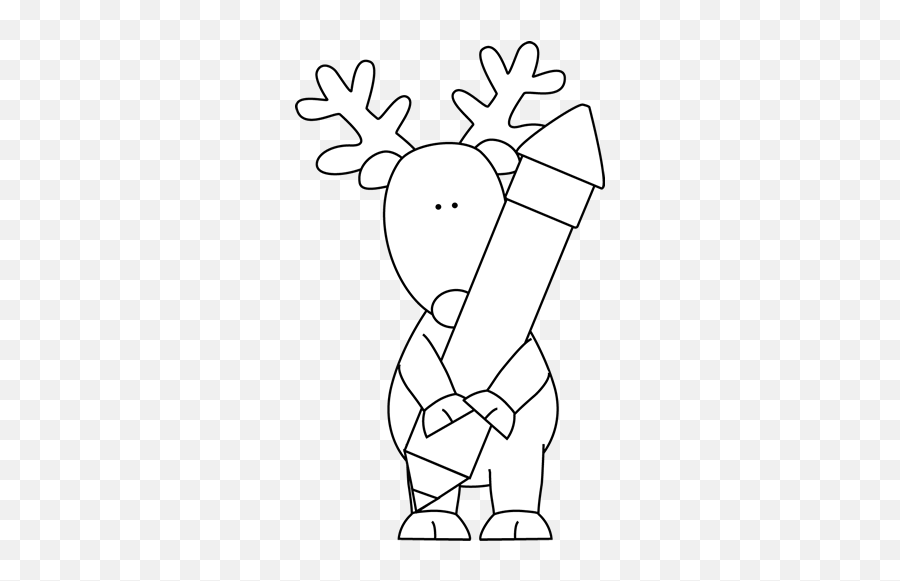 Black And White Reindeer Holding A Pencil Clip Art - Black Dot Emoji,Pencil Clipart Black And White