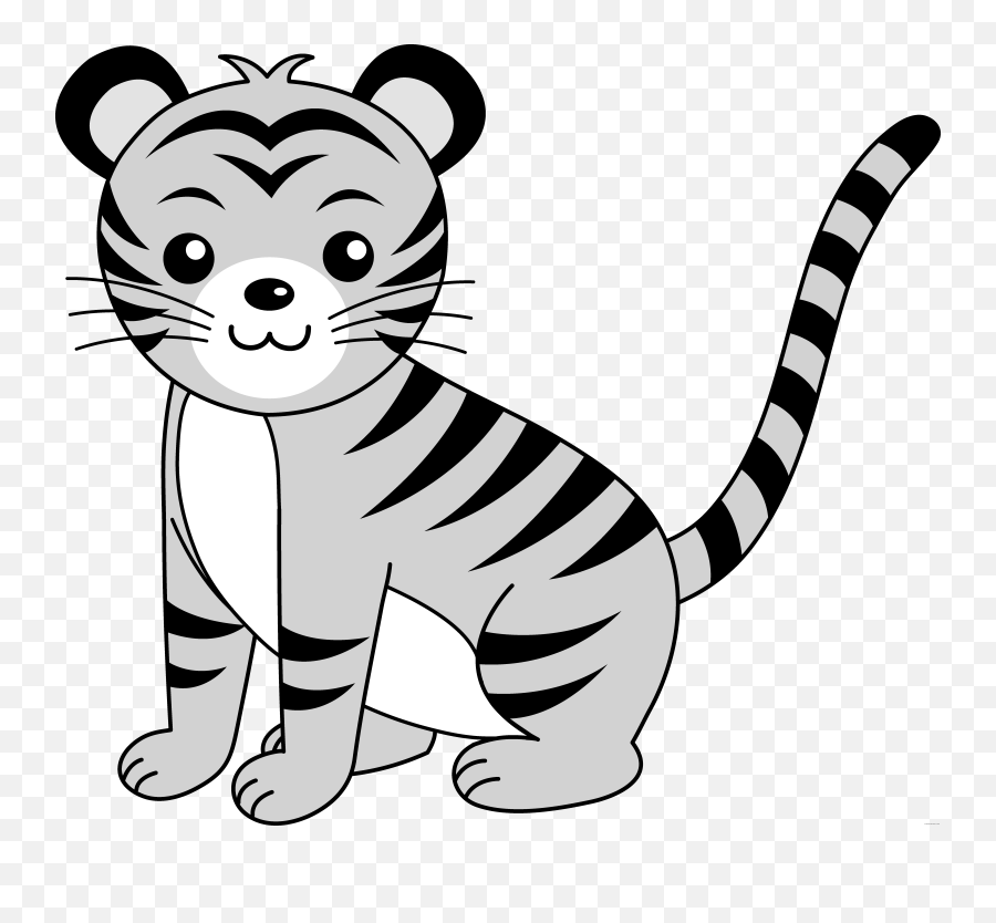 Transparent Background Tiger Clipart - Tiger Black And White Easy Drawing Emoji,Tiger Clipart Black And White