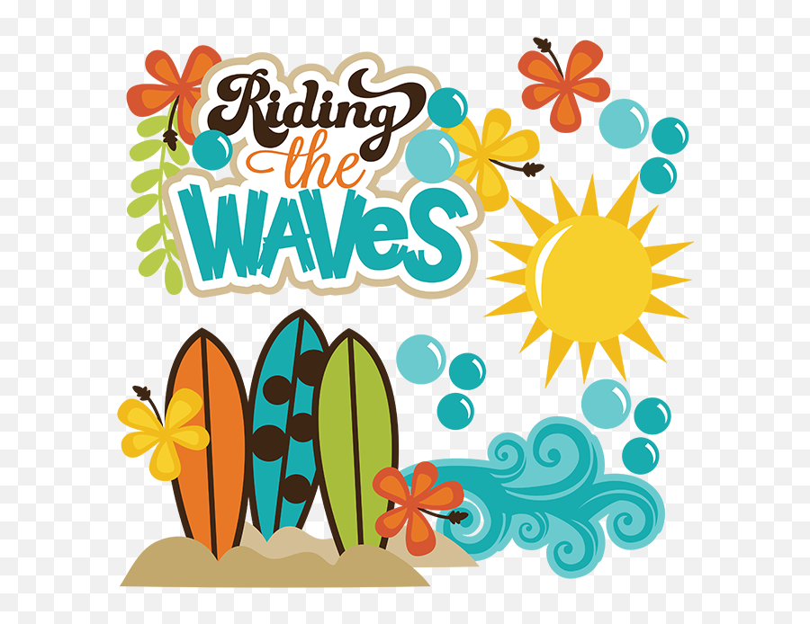 Pin Beach Waves Clipart - Wave With Surfing Board Clipart Waves Clipart Emoji,Waves Clipart