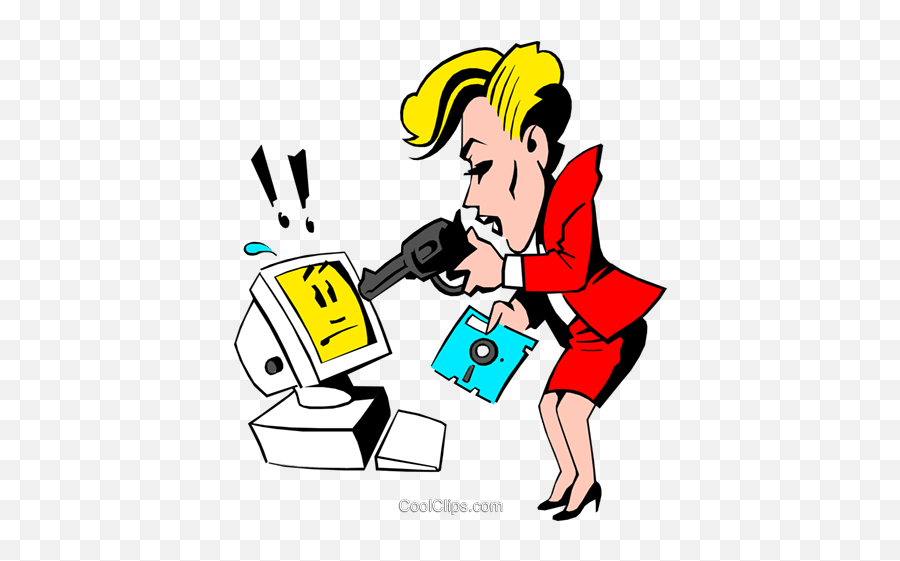 Download Cartoon Woman Pointing A Gun At Computer Royalty Emoji,Cartoon Computer Png